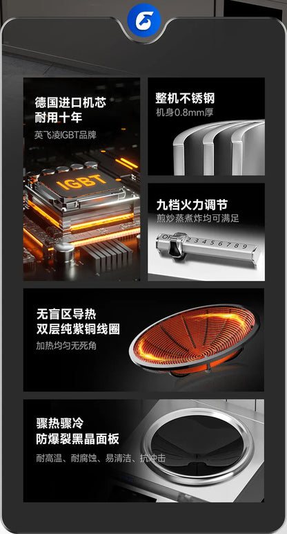5000W Commercial Concave Induction Cooker High Power Electric Wok Stove for Restaurant Kitchen