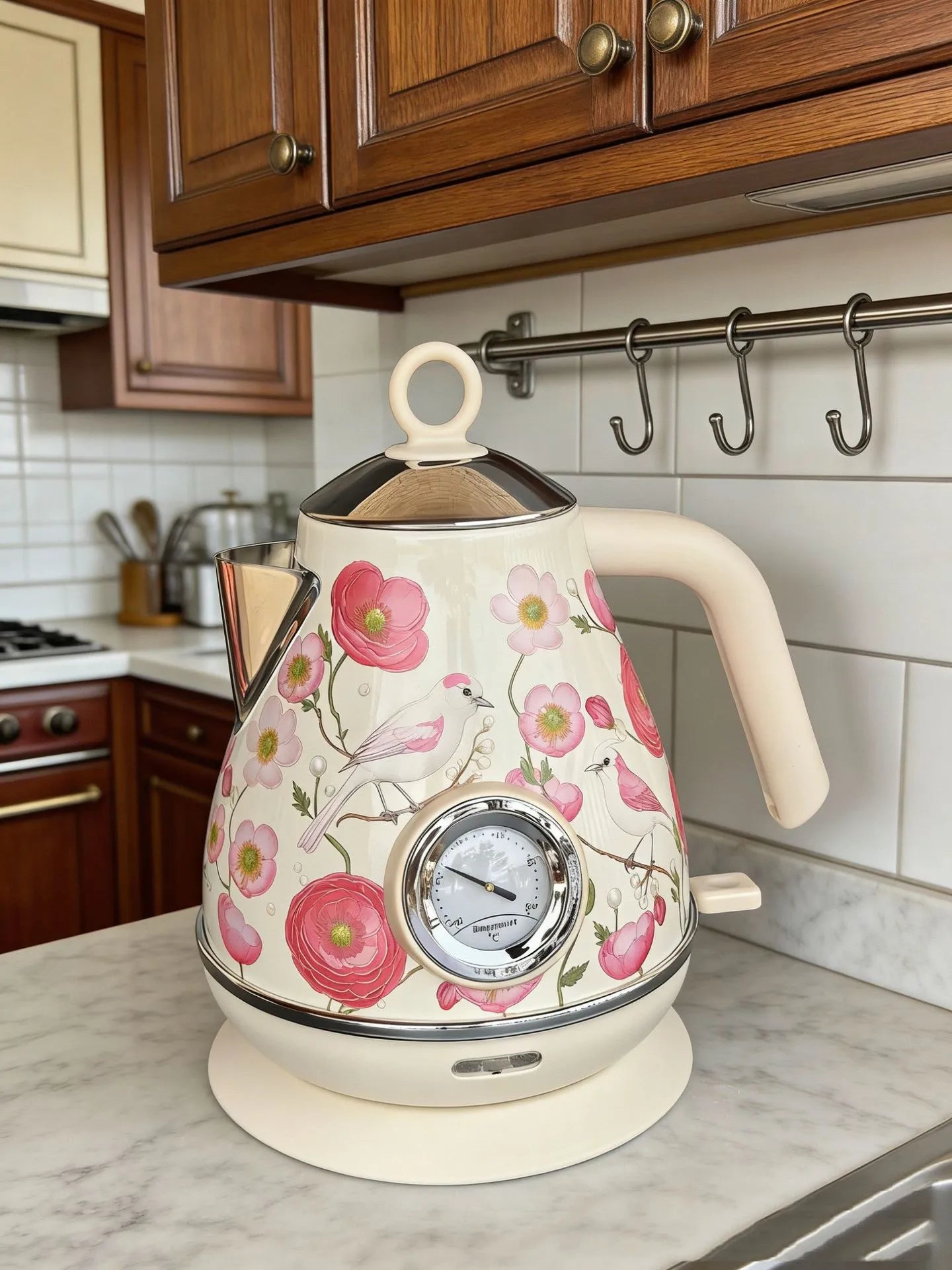 1.7L Retro Paint Electrc Kettle With Temperature Display Boiling Water Auto Power Off 304 Stainless Steel Teapot Kitchen Tools