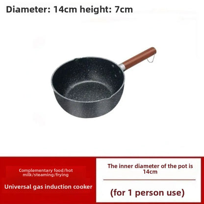 14cm/16cm Non-Stick Sauce Pan Soup Pot Wooden Handle Stick Proof Sauce Pan with Pour Spout Milk Saucepan for Home Kitchen New