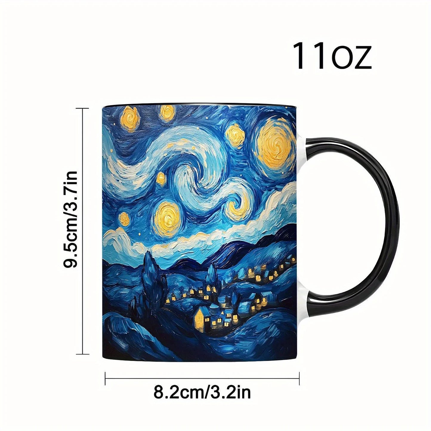 Van Gogh Starry Night Design 11oz Ceramic Cup - Vivid Art Coffee Teacup, Durable Gifts for Easter, Valentine's Day coffee mug