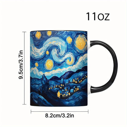 Van Gogh Starry Night Design 11oz Ceramic Cup - Vivid Art Coffee Teacup, Durable Gifts for Easter, Valentine's Day coffee mug