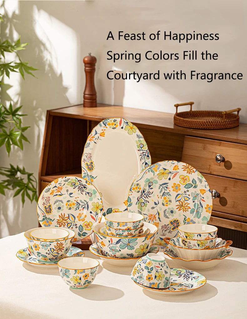 Dishes set modern dinner dish set ceramic luxury serving table set chinese travel kit noble modern classic bowl set