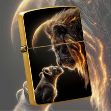 Creative Lighter With Warm Lion Cub And Adult Lion Glowing Art Pattern, Exquisite Moon Background Themed Decor, Portable Stylish Accessory For Daily Use Gifting Outdoor Travel Any Occasions A Humorous And Interesting Lighter