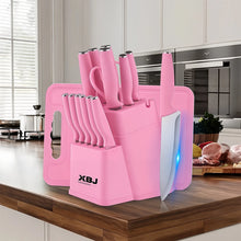 15 Pcs Stainless Steel Kitchen Knife Set with Block & Cutting Board, Ultra Sharp Chef Knives for Home Cooking