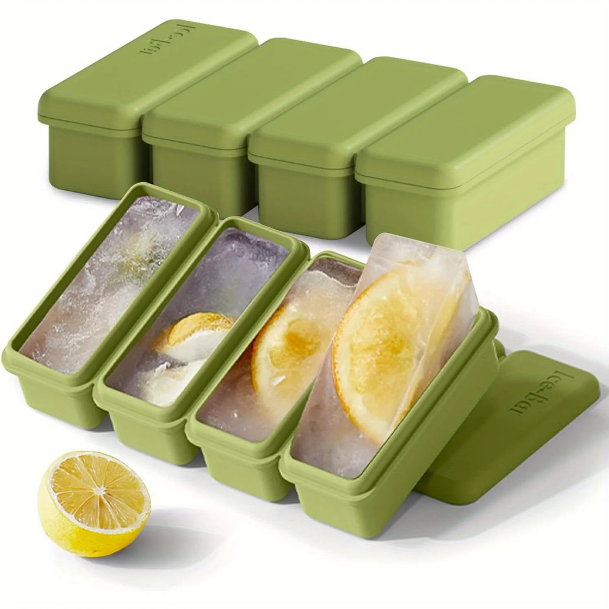 4 Grids Silicone Ice Cubes Trays With Lid Homemade Popsicle Mould Food Freezing Container for Freezer Molds for Soups and Sauces