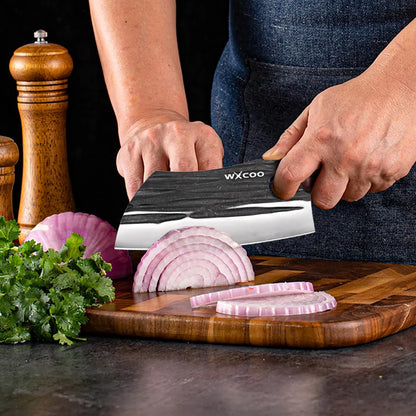 WXCOO Multifunctional Hand Forged Butcher Knife Kitchen Knife Durable Blade for BBQ Meat Cutting Boning Knife Wooden Handle