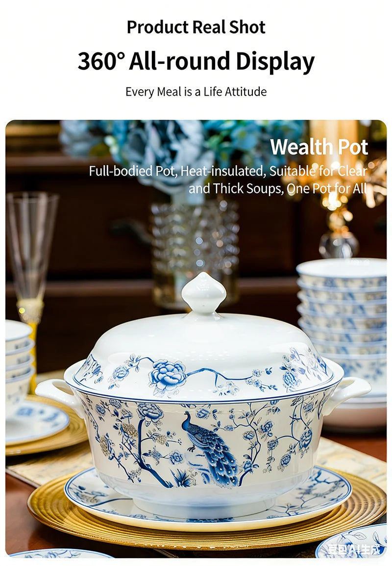 Blue And White Porcelain Tableware Set 18/28/56/30pcs Ceramics Dish Sets Full Set Luxury China Dinnerware Set For 4/6/10 Persons