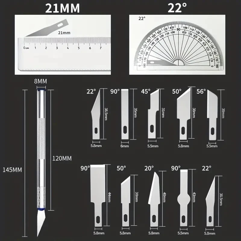 13pcs Metal Carving Knife Pen Art Seal Cutting Manual Combination Paper Cuttings Non-Slip Gadget DIY Precision Repair Tool