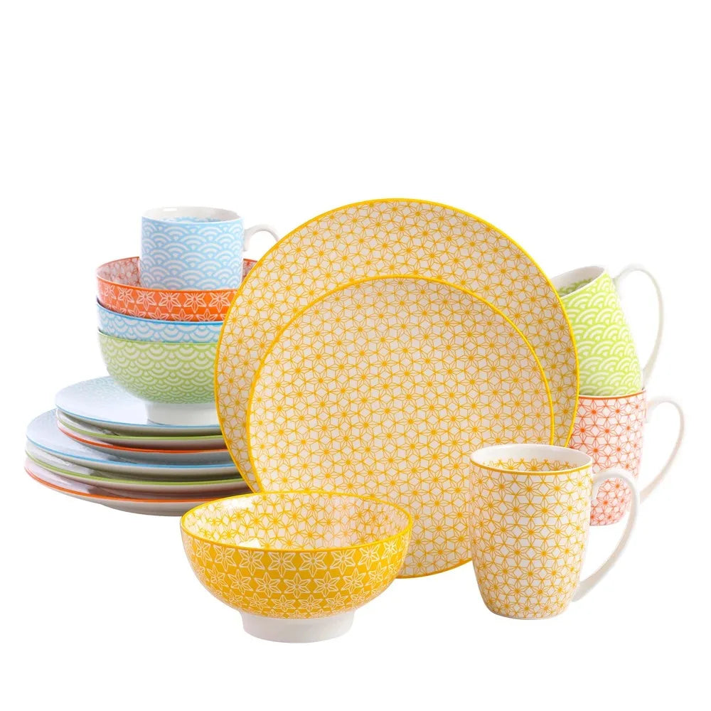 Vancasso Natsuki 16 Pieces Porcelain Multi-Colour Japanese-style Dinnerware Set with 4PCS Dinner Plate Dessert Plate Bowl Mug