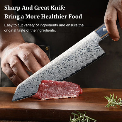 2026 New Damascus Pattern Japanese Kitchen Knife - High Hardness, Sharp Main Chef Knife for Cooks - Wooden Handle Kitchen Knife