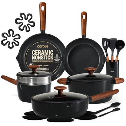 21pcs Cookware Set Nonstick Pots and Pans Set, Ceramic Cookware Set Induction Cookware, Non toxic Healthy Non Stick Kitchen Coo