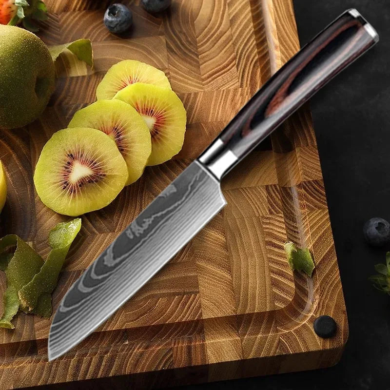 WXCOO 1~3 Pcs Knife Kitchen Utility Damascus Laser Santoku Japanese Chef Cleaver Slicing Wooden Handle Kitchen Accessories