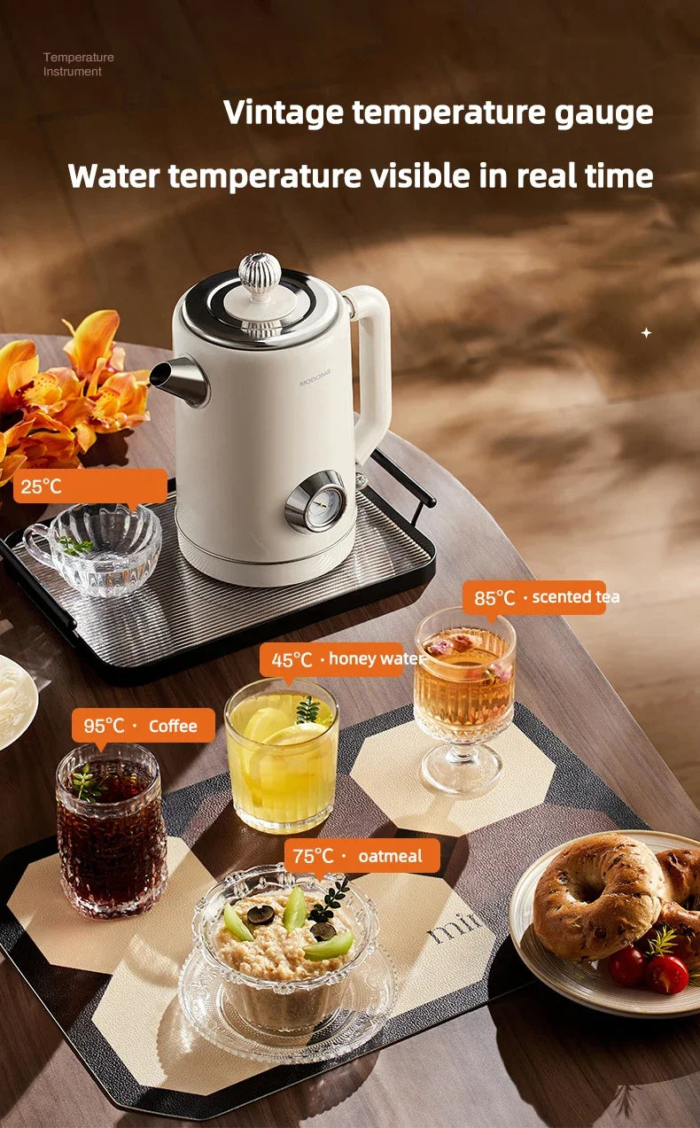 Retro 1.8L Electric Kettle with Mechanical Thermometer Stainless Steel Boil Water Tea Pot Automatic Power off Insulation Pot
