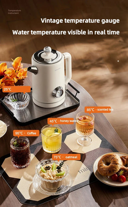 Retro 1.8L Electric Kettle with Mechanical Thermometer Stainless Steel Boil Water Tea Pot Automatic Power off Insulation Pot