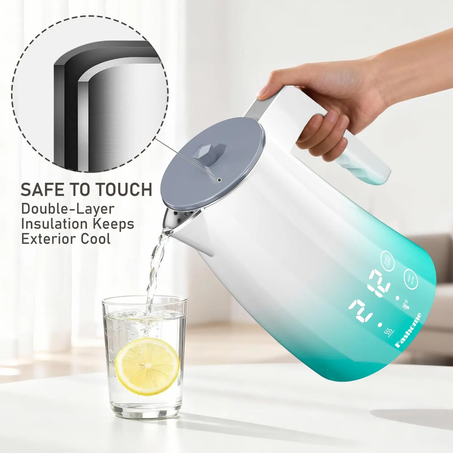 Electric Kettle Temperature Control, 1.25L Electric Tea Kettle, 2 H Keep Warm Hot Water Boiler with 5 Presets, LED Screen Electric Kettles for Boiling Water, Boil-Dry Protection