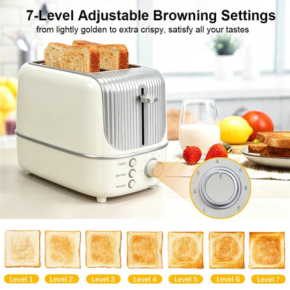 Double Slot Toaster 7 Browning Levels Extra Wide Slot Toaster with Reheat, Defrost and Cancel Includes a Detachable Crumb Tray