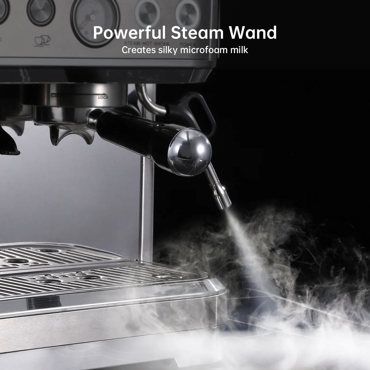 Espresso Machine with Milk Frother and Grinder, 15 Bar Automatic Espresso Coffee Machine All In One Coffee Maker with Italian ULKA Pump, 2.5L Water Tank, Brushed Stainless Steel for Home Office