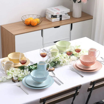 Vancasso Natsuki 16 Pieces Porcelain Multi-Colour Japanese-style Dinnerware Set with 4PCS Dinner Plate Dessert Plate Bowl Mug