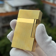 Brass Vertical Pattern Gas Lighter, Ping Sound Soft Flame Refillable Butane Vintage Lighter for Men Cigarette Cigar