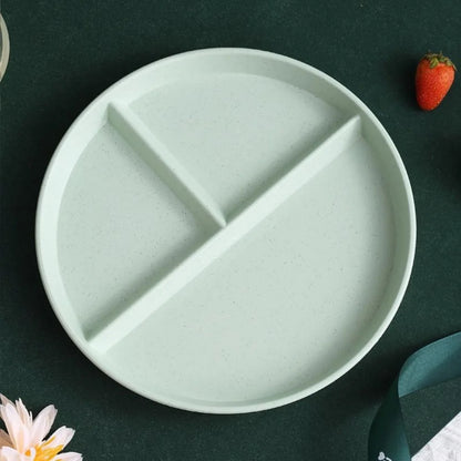 Three-Compartments Divided Plate Eco-Friendly Wheat Straw Reusable Children Dishes Anti-fall Plastic Kitchen Dinnerware Plates
