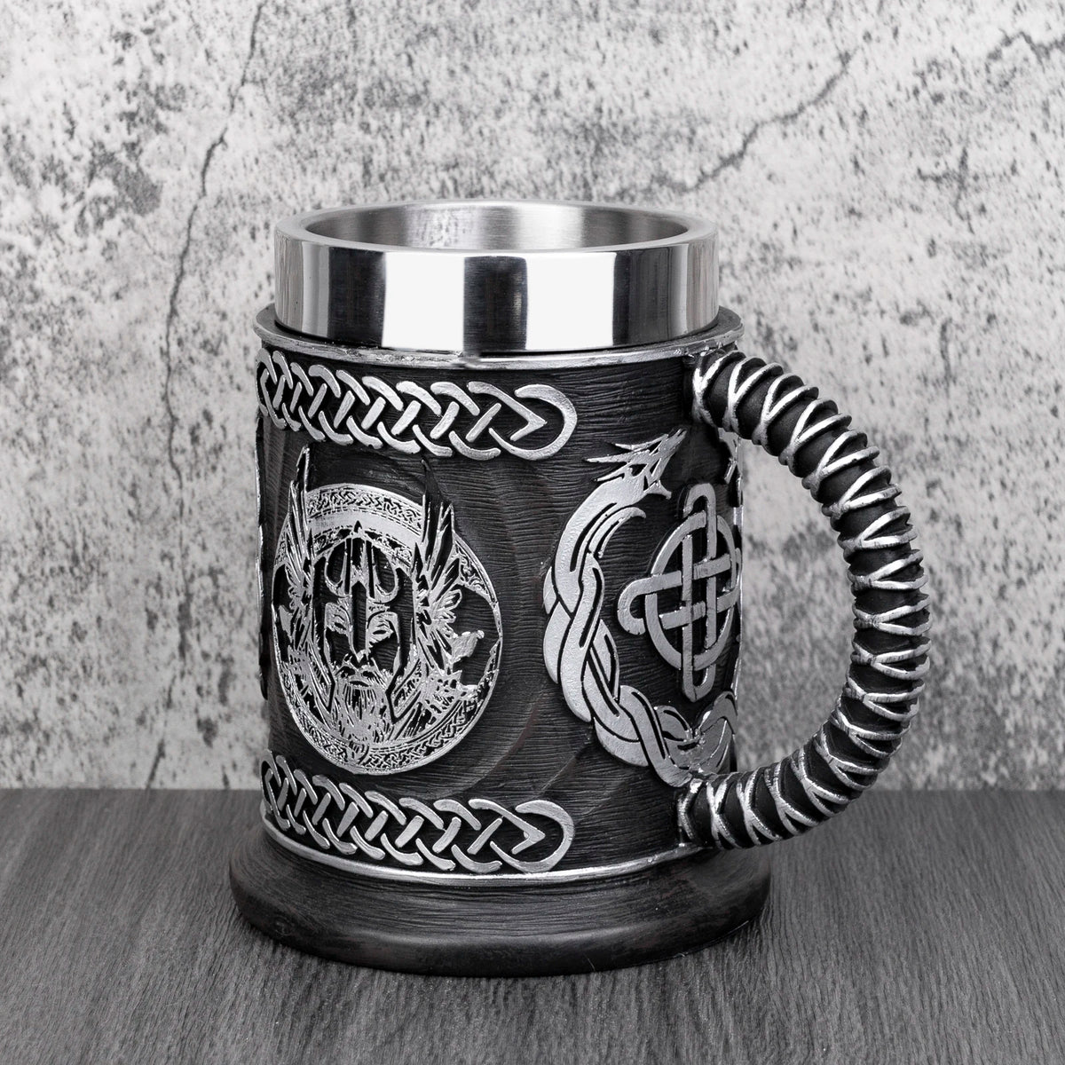 Norse Mythology Odin Thor Mug Tankard 304 Stainless Steel Resin 3D Retro Beer Stein Birthday God of War Lover Gift 600ml 20 oz
