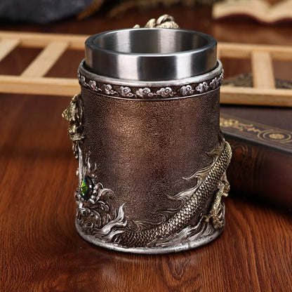 600ML Golden Copper Dragon Beer Resin Tankard 304 Stainless Steel  Medieval Tea Cup Coffee Beer Mug Copper Color New Party Bar