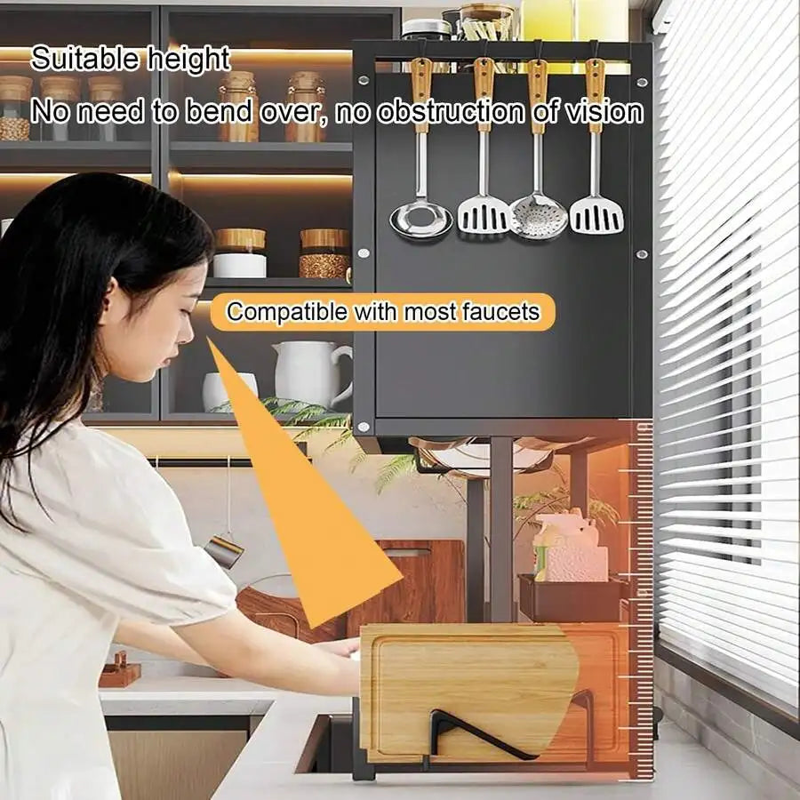 Over The Sink Dish Drying Rack,3 Tier Adjustable Length Full Stainless Steel Large Storage Kitchen Dish Rack,For Kitchen Counter Expandable Multifunctional Organizers