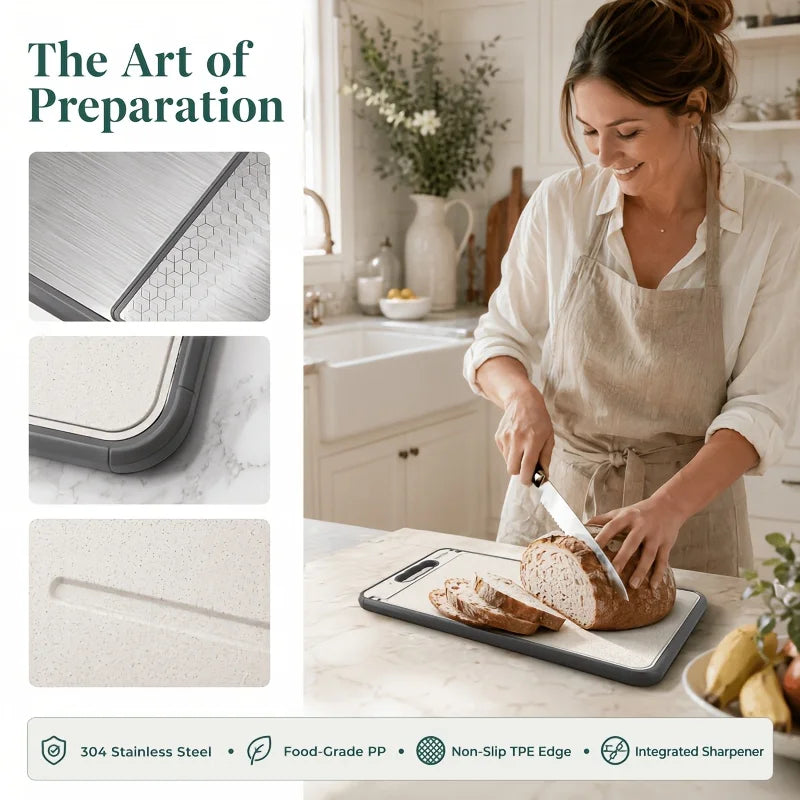 Use The Chopping Board on Both Sides. Made of Food-Grade 304 Stainless Steel. Comes with Wheat Stalks for Meat And Vegetables. Durable And Sturdy, with a Scratch-Resistant Mesh Design. Can Be Washed in The Dishwasher. Local W