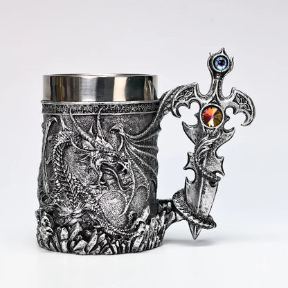 Medieval Dragon Sword Coffee Mug Stainless Steel Resin Insert Beer Mugs Steins Tankard Dragon Themed Party Decor Friends Gift