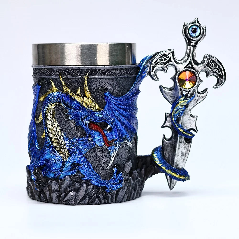 Medieval Dragon Sword Coffee Mug Stainless Steel Resin Insert Beer Mugs Steins Tankard Dragon Themed Party Decor Friends Gift