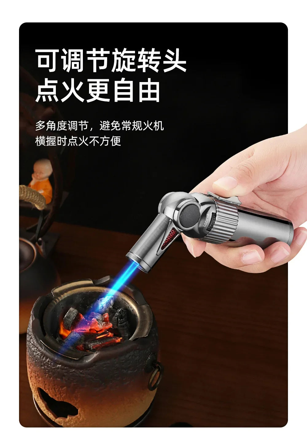 JOBON Folding High Power Spray Gun Windproof Jet Blue Flame Butane Gas Torch Lighter Safety Lock Switch Portable Cigar Lighters