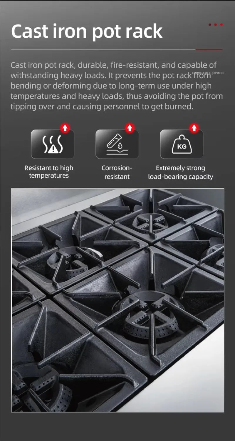 Luxury Six-head Gas Commercial Vertical Pot Stove with Electric Oven, High-power Gas Stove for Hotels and Restaurants Customized