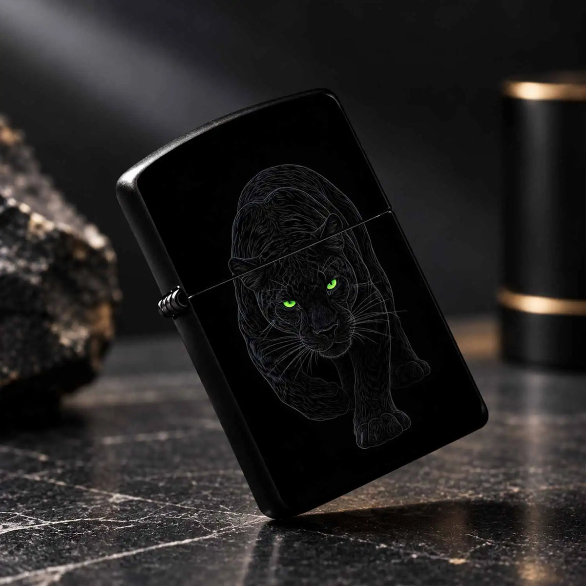 Stylish Stealth Panther Themed Portable Igniter, Fits Daily Outings, Outdoor Camping, Business Gifting Scenarios, Striking Bright Green Eyes With Dim Line Art Builds Strong Night Vibe, Blends Practicality And Unique Taste, Pe