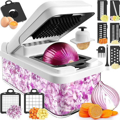 15-in-1 Vegetable Chopper, 7 Blade Veggie Chopper, Practical Food Chopper with Container, Cheese Grater, Home Essentials