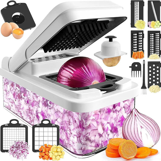15-in-1 Vegetable Chopper, 7 Blade Veggie Chopper, Practical Food Chopper with Container, Cheese Grater, Home Essentials