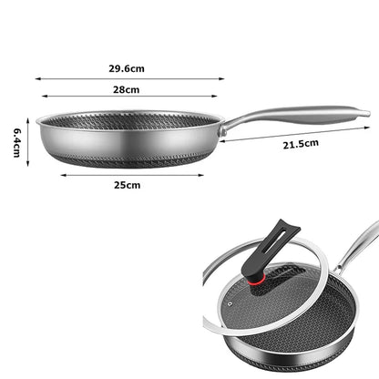 LMETJMA Stainless Steel Frying Pan Nonstick Honeycomb Fry Pan With Lid Induction Ceramic Electric Gas Cooktops Compatible KC0480
