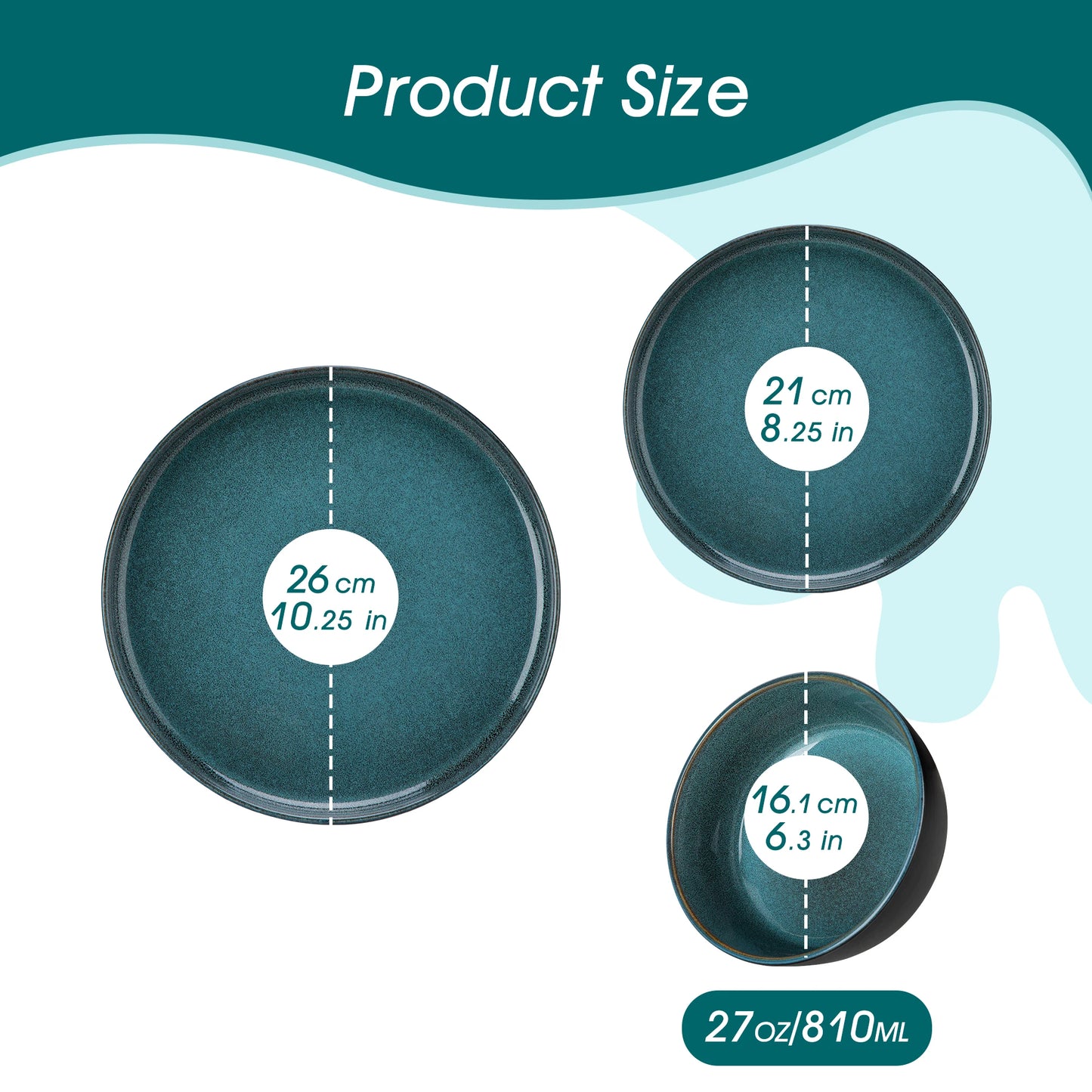 vancasso 18/24 Piece PLAYB Ceramic Plate Set Reactive Glaze Stoneware Dinnerware Set with 6PCS Dinner Plate/Dessert/Cereal Bowl