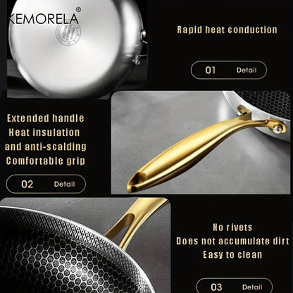 316 Stainless Steel Frying Pan Wok Non-stick Honeycomb Pot Home Steak skillet Gas Stove Induction Saucepan Kitchen Cookware