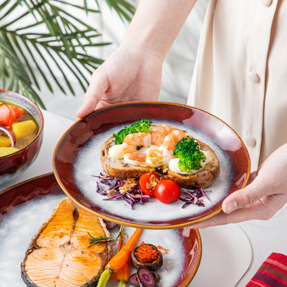 VANCASSO 16/32/48-Piece Starry Dinner Set,Kiln Change Glaze Tableware Dinner Service with Dinner Plate,Dessert Plate,Bowl,Mug