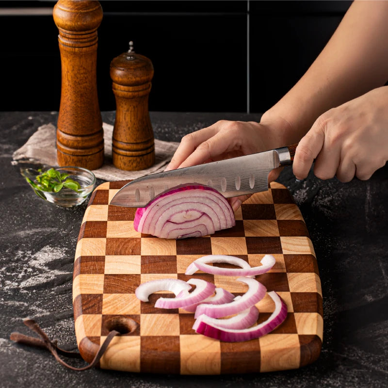 Checkerboard Rubberwood Cutting Board household chopping board kitchen auxiliary food board fruit solid wood case plat
