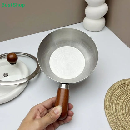 ♥Stainless Steel Saucepan with Wooden Handle - Single-Size Cookware for Boiling/Sauces, Induction & Gas Stove Compatible Pan
