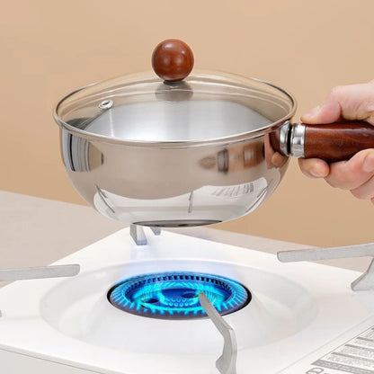 Multifunctional Stainless Steel Pot Without Lid,Wood Handle,Induction Ready,Even Heating – Ideal for Dorms, RVs & Small Kitchens