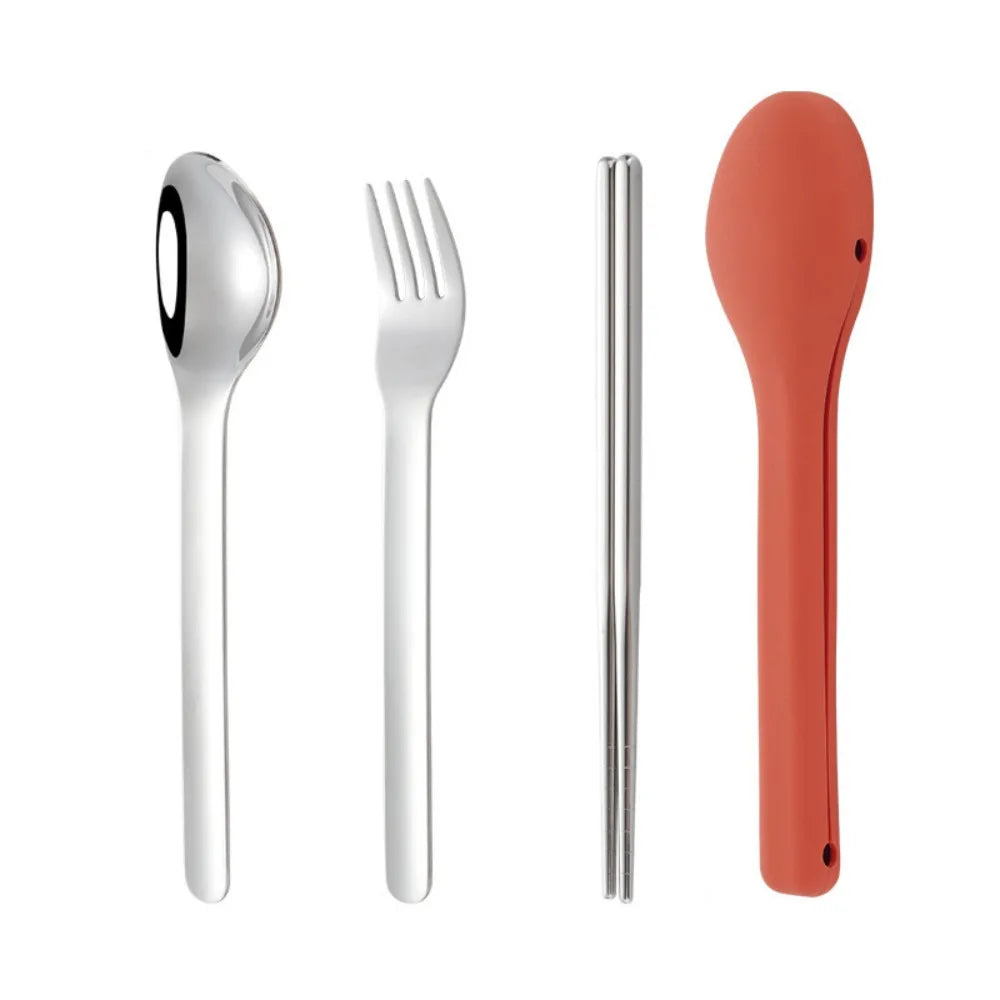 3pcs/set With Silicone Case Travel Cutlery Set Rust-proof Reusable Flatware Set 304 Stainless Steel Mirror Polished