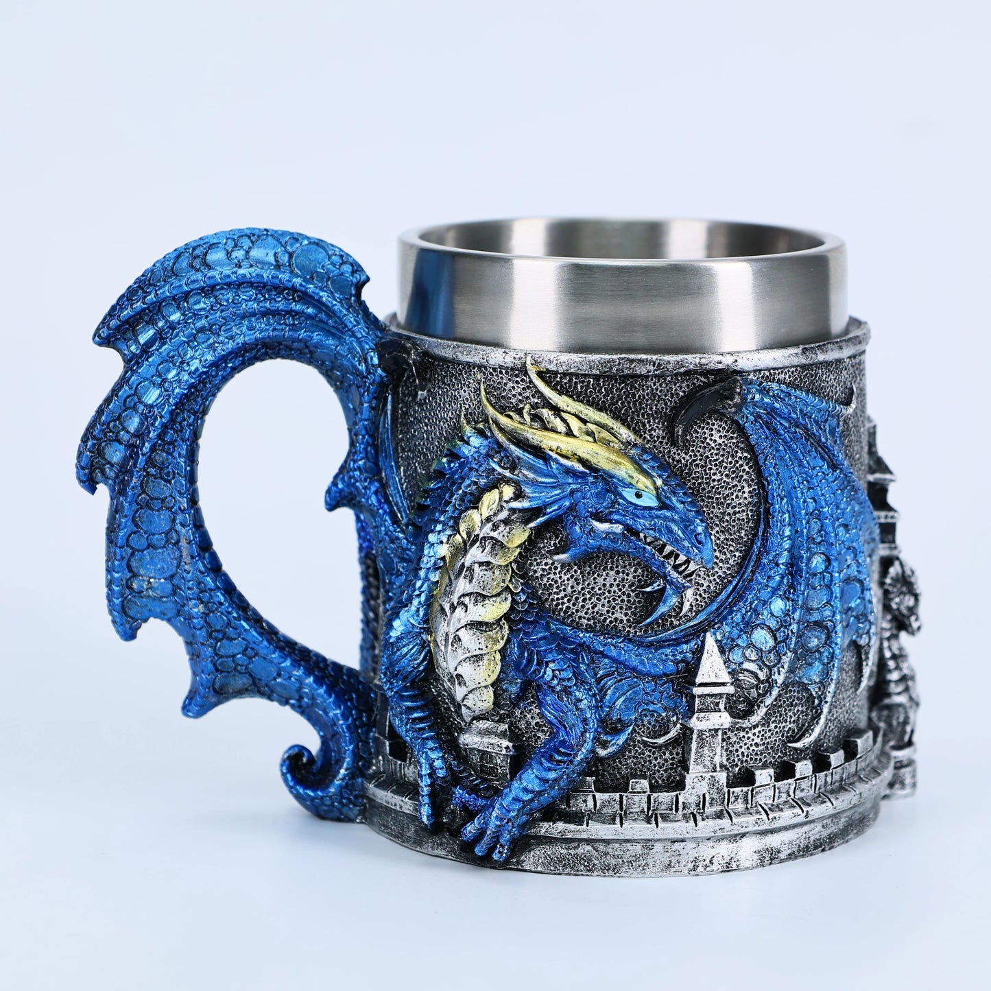 Creative Gothic Legendary Dragon Beer Stein Resin Hand Painted Stainless Steel Drinkware Coffee Cup Mug Friends Gift