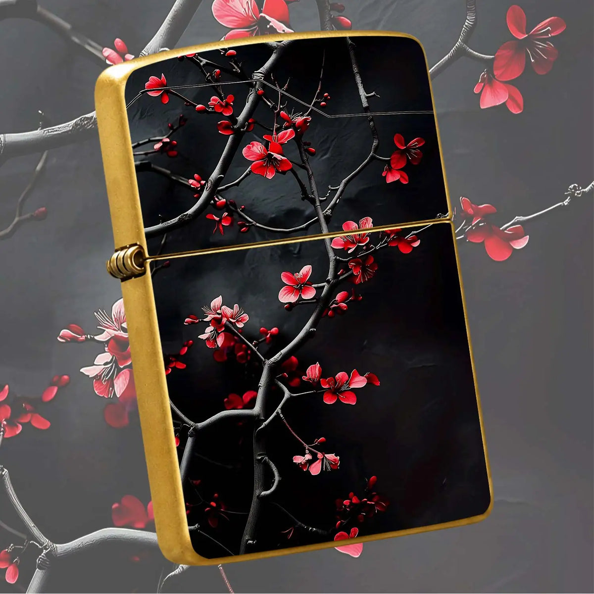 Vibrant Red Plum Blossom Lighter, Exquisitestyle Dark Background Twisted Branch Design, Portable Delicate Accessory For Daily Use, Gorgeous Aesthetic Decorative Item, Ideal Thoughtful Gift For Friends Family On Various A Humo