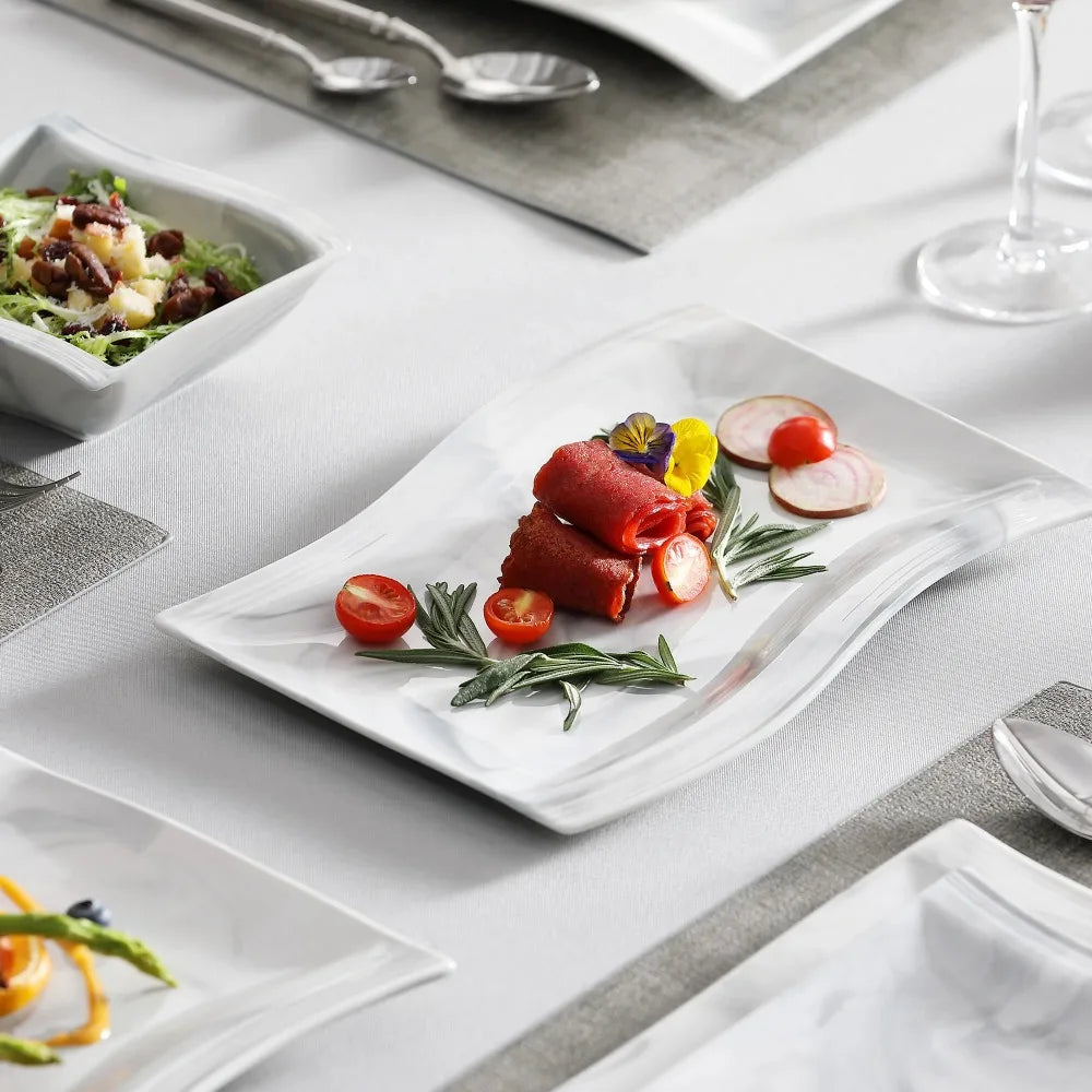 MALACASA FLORA 26-PIECE Nordic European Marble Gray Porcelain Tableware Set with 6PCS Bowl Dinner Plate Dessert Soup Plate