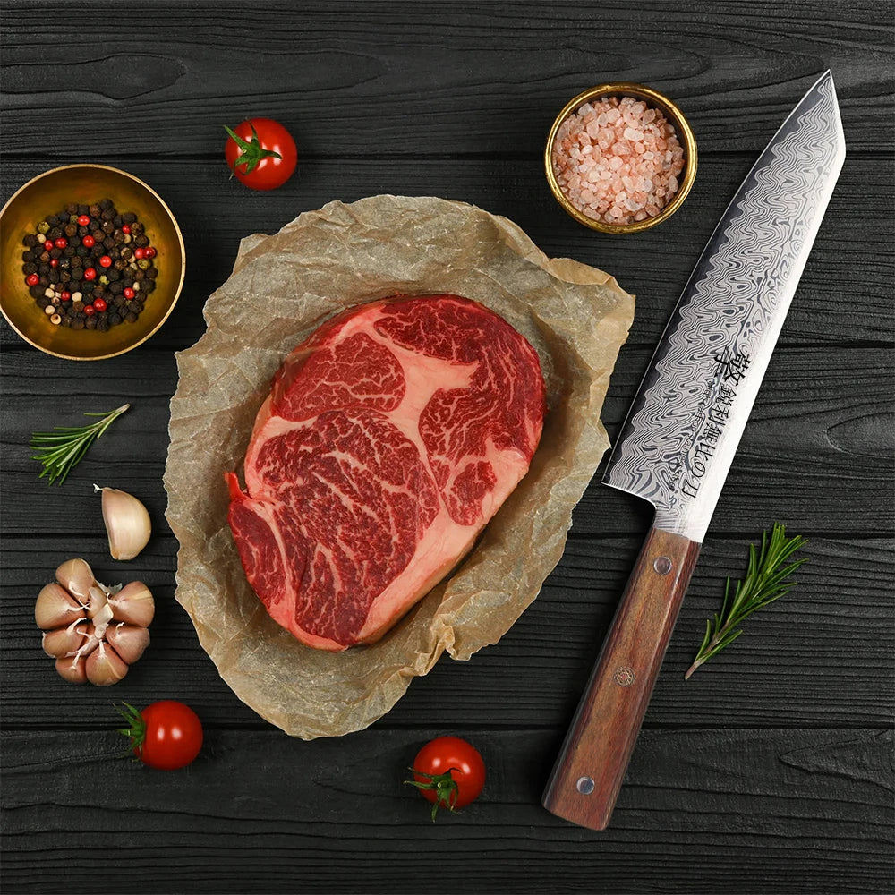 2026 New Damascus Pattern Japanese Kitchen Knife - High Hardness, Sharp Main Chef Knife for Cooks - Wooden Handle Kitchen Knife
