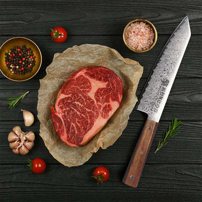 2026 New Damascus Pattern Japanese Kitchen Knife - High Hardness, Sharp Main Chef Knife for Cooks - Wooden Handle Kitchen Knife