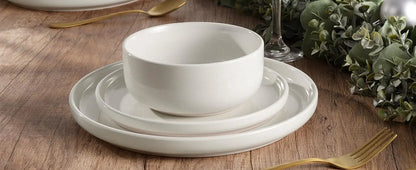 Stoneware Dinnerware Sets, 12-Piece Plates and Bowls Set for 4, Dishes Set for Home Restaurant, Speckled Milky White