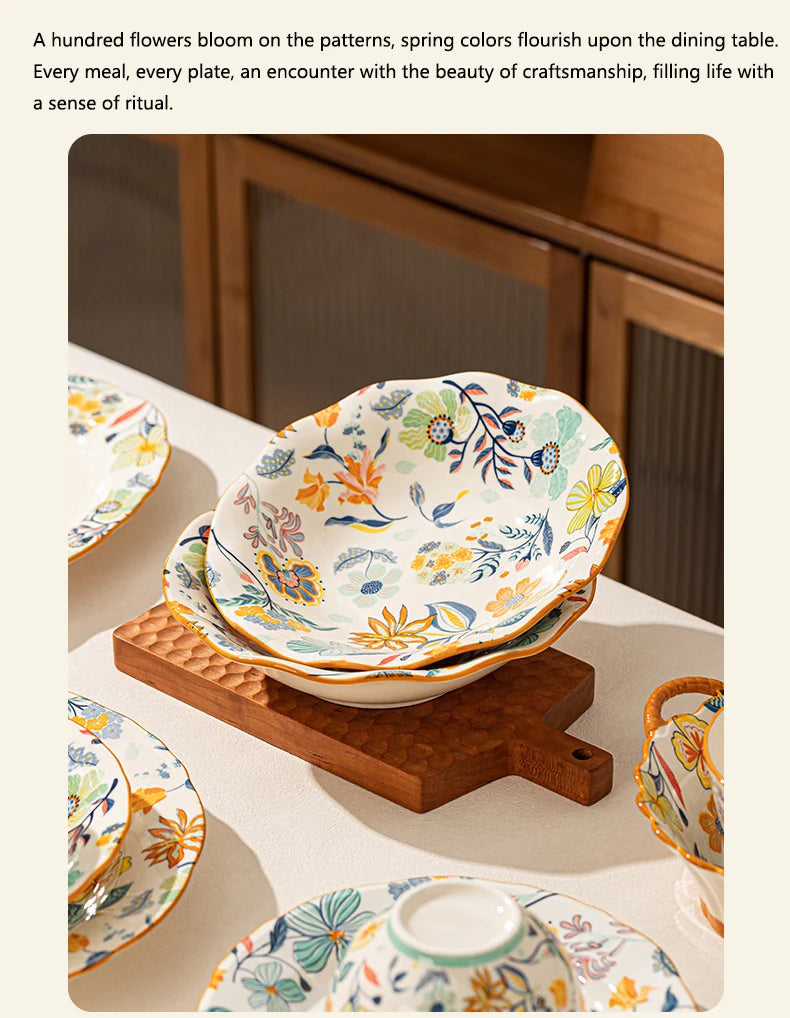Dishes set modern dinner dish set ceramic luxury serving table set chinese travel kit noble modern classic bowl set